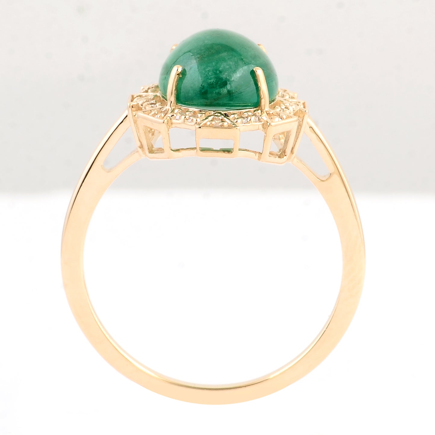 3.08 Ct Oval Cabochon Natural Beryl Emerald 14K Gold Ring