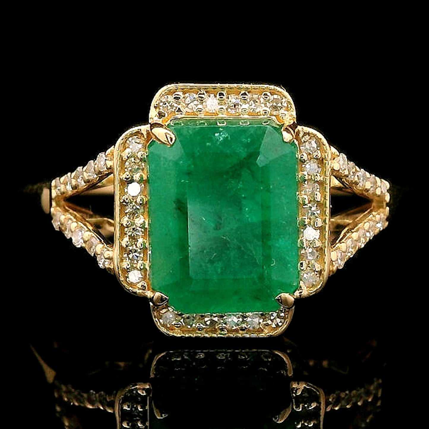 2.70 Ct Octagon Step Cut Natural Emerald 14K Gold Ring