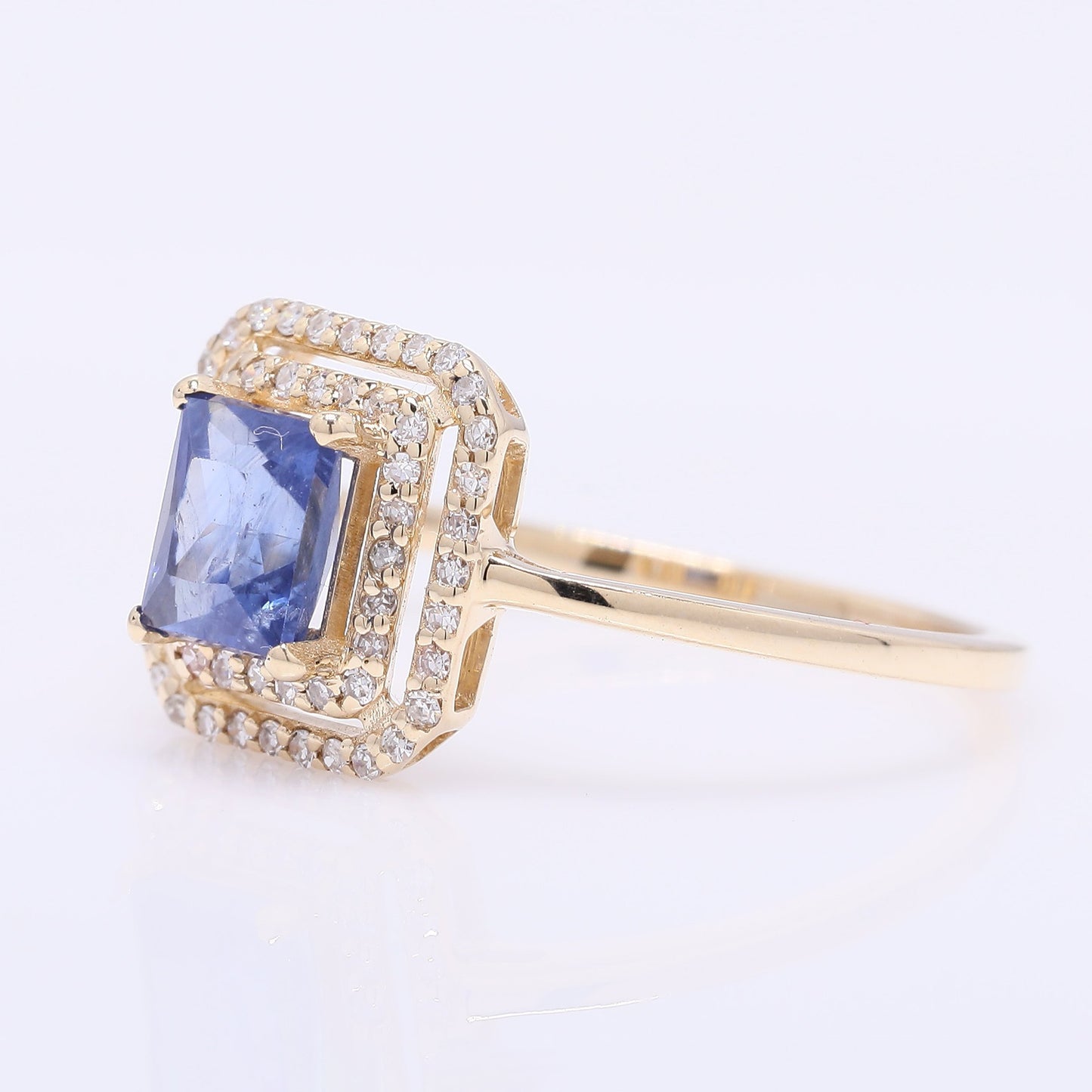 1.29 Ct Square Mixed Cut Natural Sapphire 14K Gold Ring