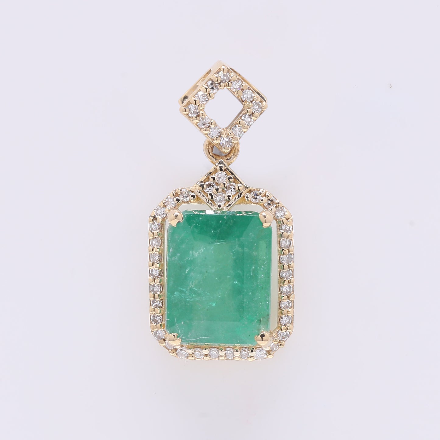 2.54 Ct Octagon Step Cut Natural Emerald 14K Gold Pendant