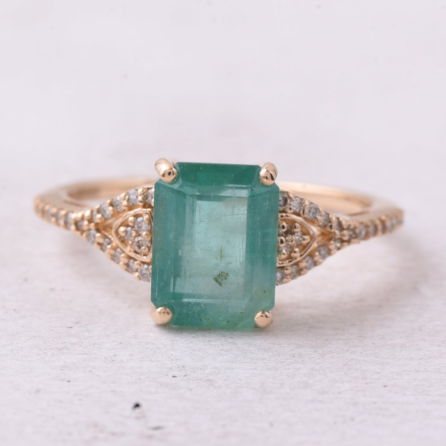 2.31 Ct Octagon Step Cut Natural Emerald 14K Gold Ring