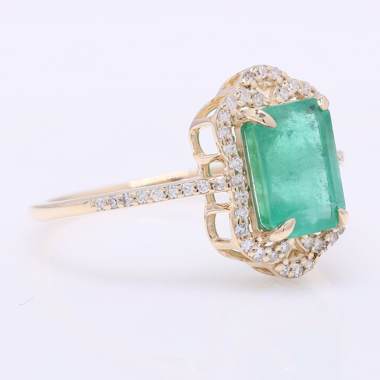 2.23 Ct Octagon Step Cut Natural Emerald 14K Gold Ring