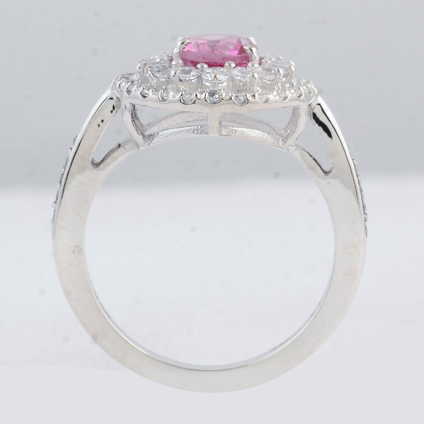 3.34 Ct Oval Pink Topaz, Cubic Zirconia 925 Sterling Silver Ring