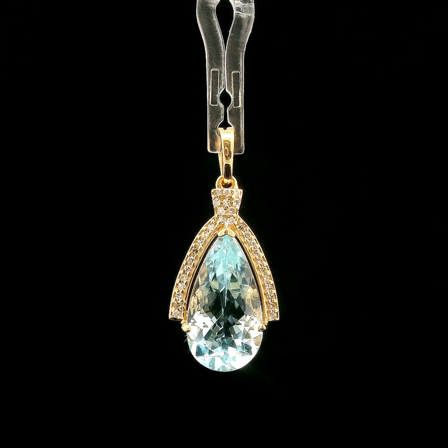 4.24 Ct Pear Mixed Cut Natural Aquamarine 14K Gold Pendant
