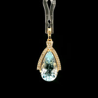 4.24 Ct Pear Mixed Cut Natural Aquamarine 14K Gold Pendant