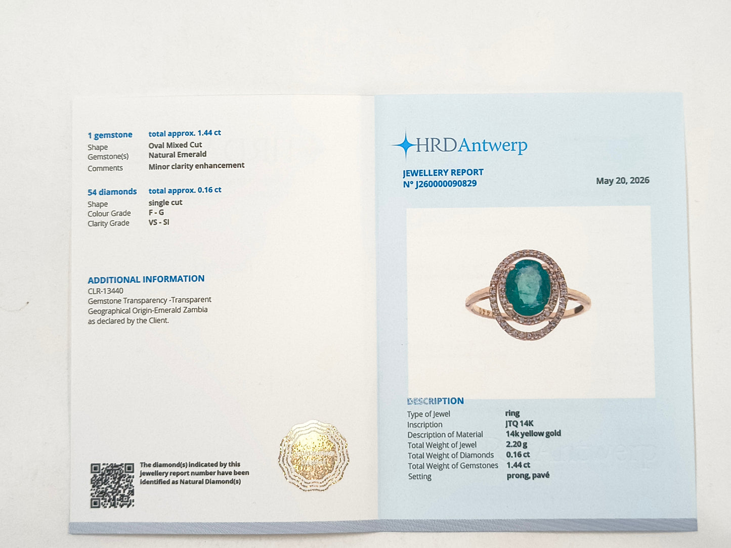 1.60 Ct Oval Emerald 14K Gold Ring