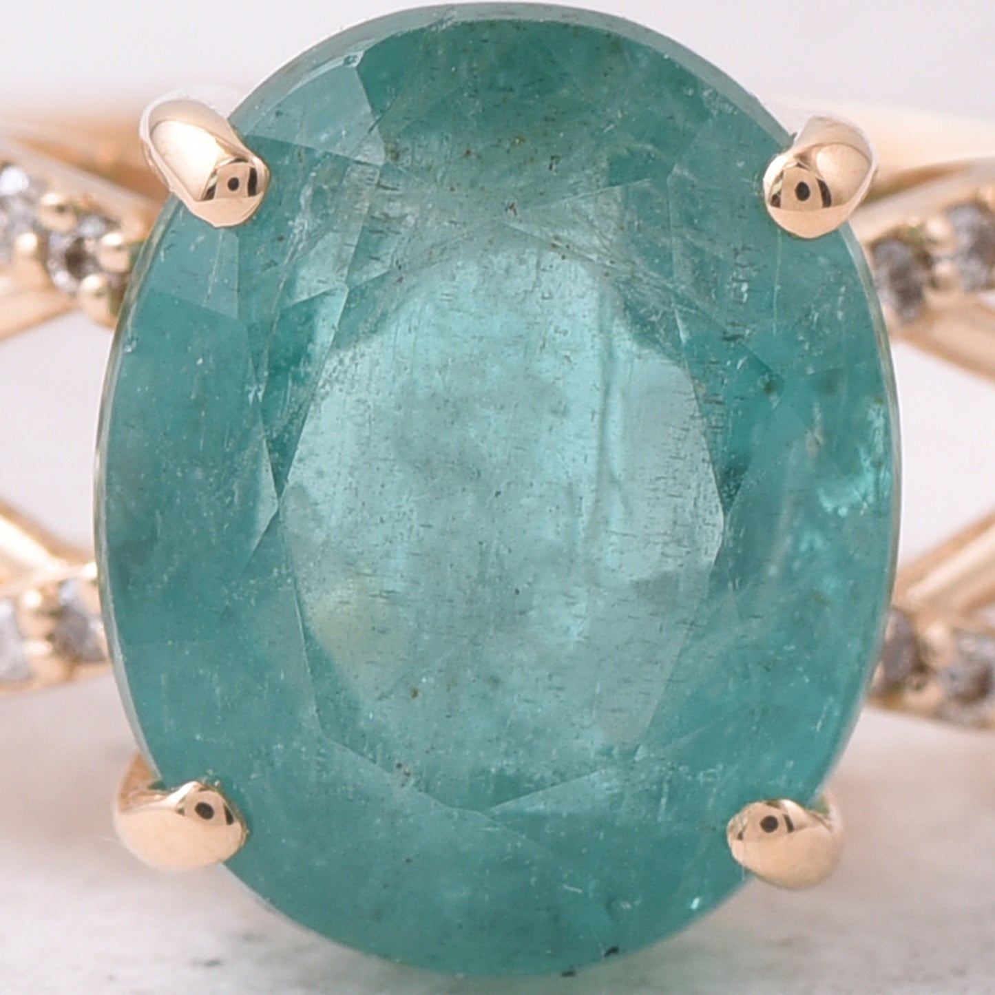 3.60 Ct Oval Mixed Cut Natural Emerald 14K Gold Ring