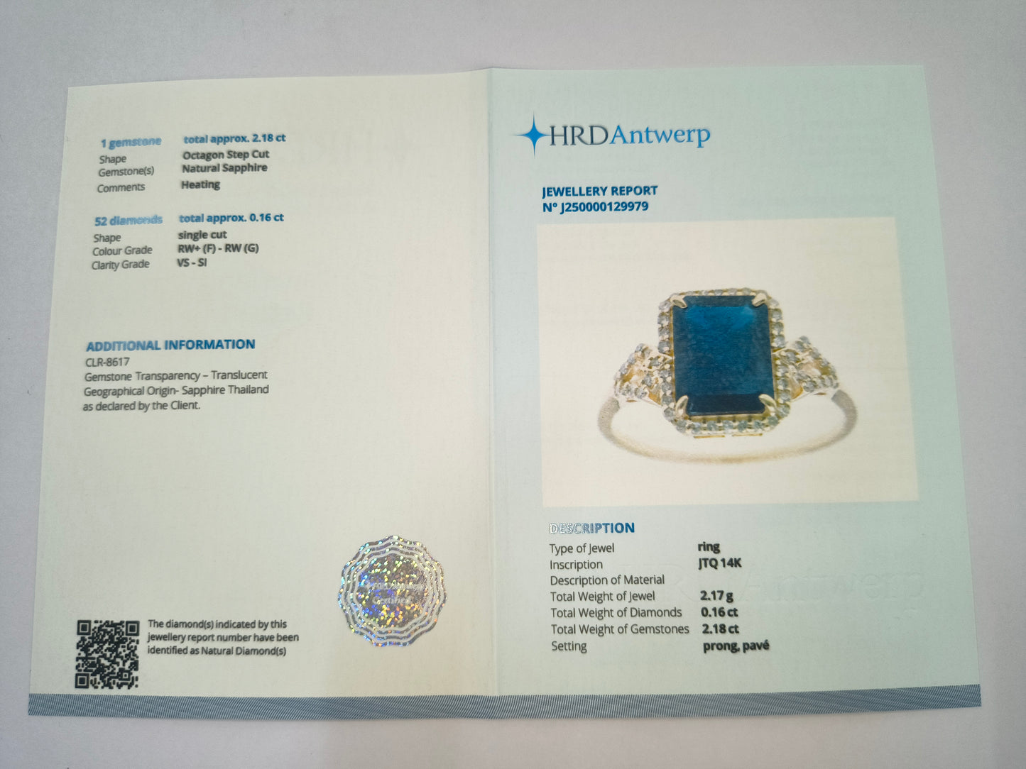 2.34 Ct Octagon Natural Sapphire 14K Gold Ring