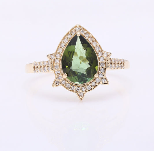 1.35 Ct Pear Mixed Cut Natural Tourmaline 14K Gold Ring