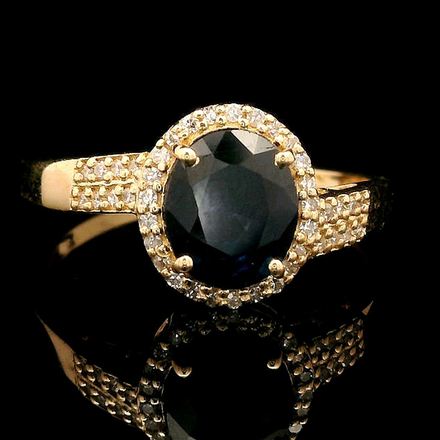 1.82 Ct Oval Mixed Cut Natural Sapphire 14K Gold Ring