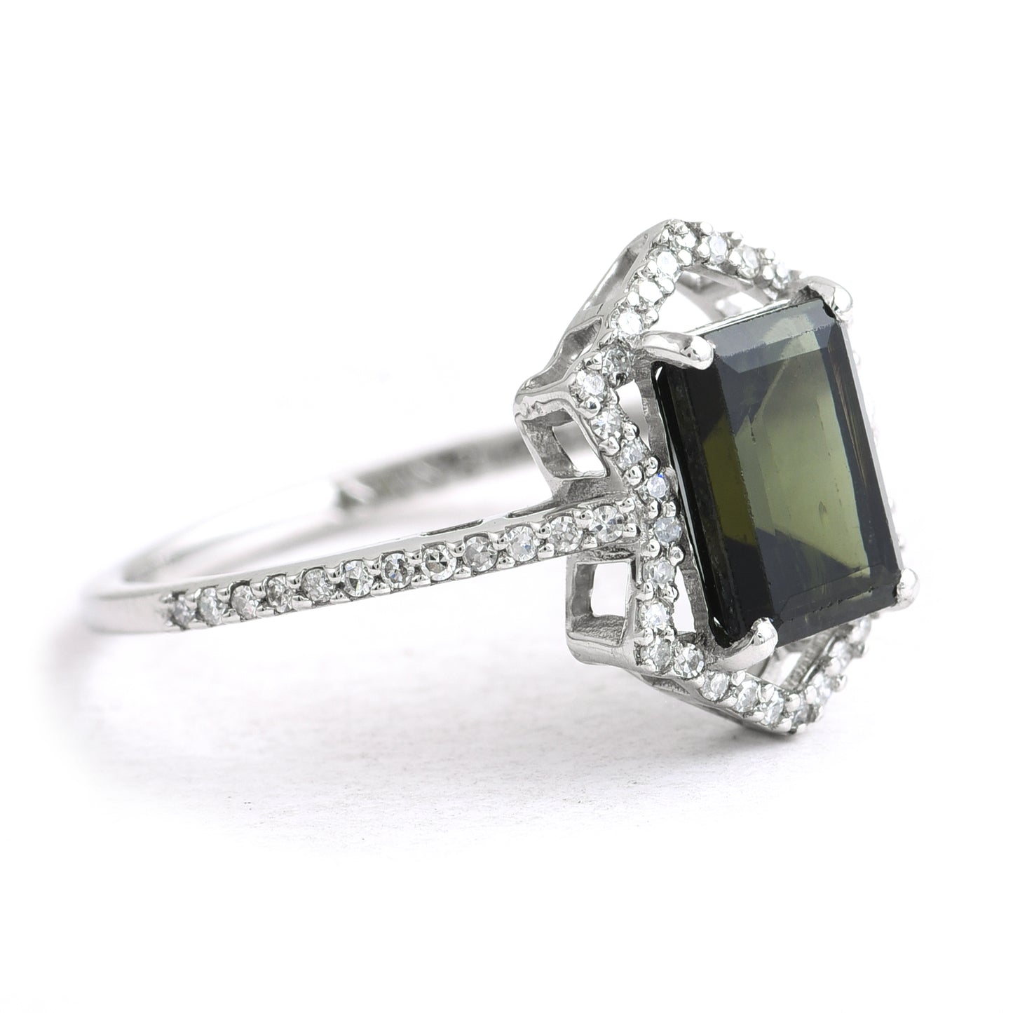2.87 Ct Rectangle Step Cut Natural Green Tourmaline 950 Platinum Ring