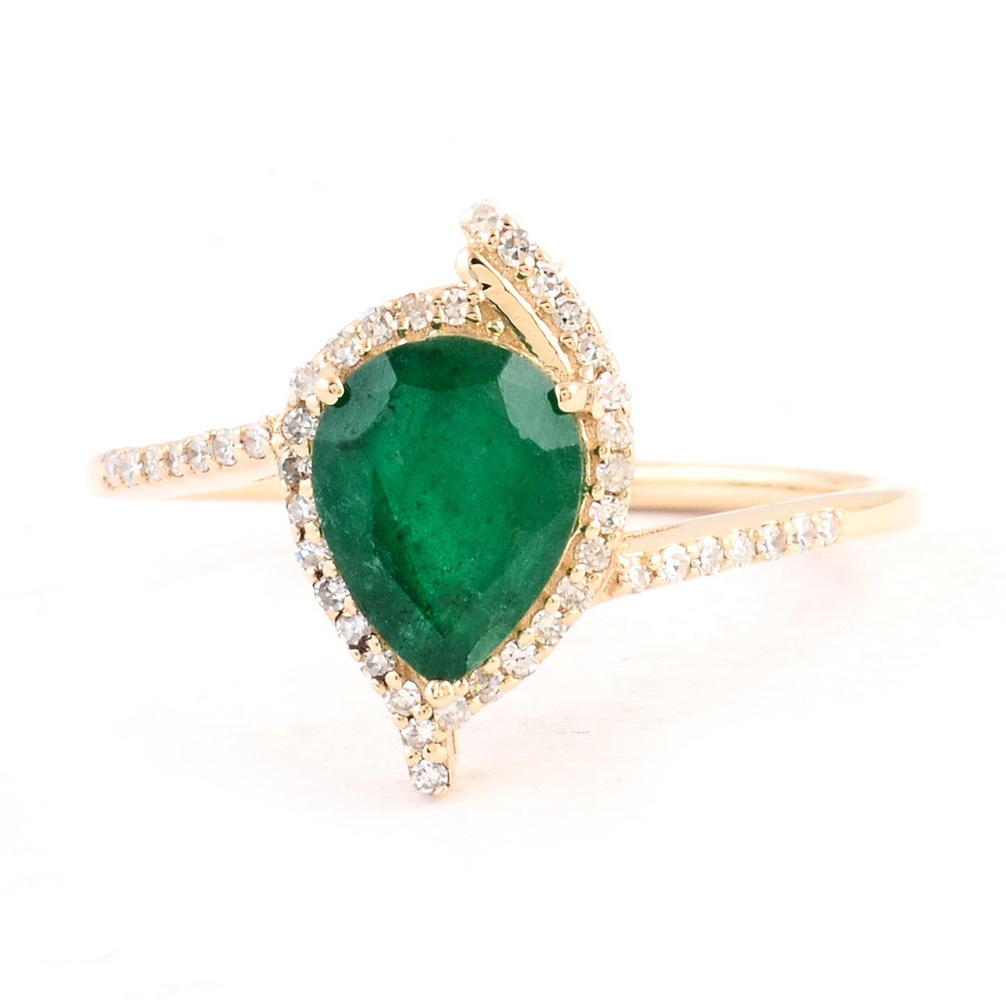 1.31 Ct Pear Mixed Cut Natural Beryl Emerald 14K Gold Ring