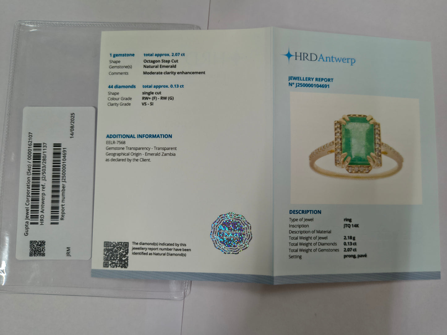 2.20 Ct Octagon Step Cut Natural Emerald 14K Gold Ring