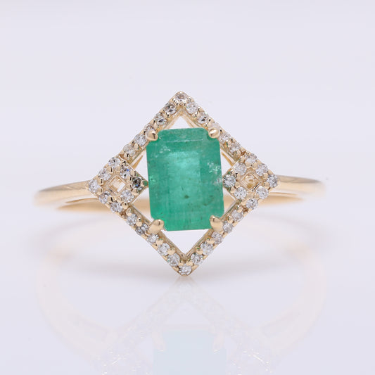 1.18 Ct Octagon Step Cut Natural Emerald 14K Gold Ring