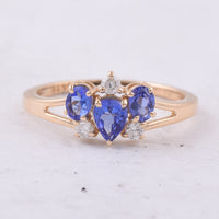 0.89 Ct Pear, Oval Natural Tanzanite 14K Gold Ring