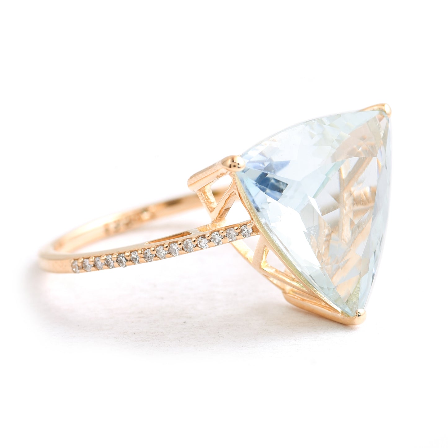 2.09 Ct Triangle Mixed Cut Natural Aquamarine 14K Gold Ring