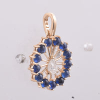 1.39 Ct Round Cabochon Cut Natural Sapphire 14K Gold Pendant