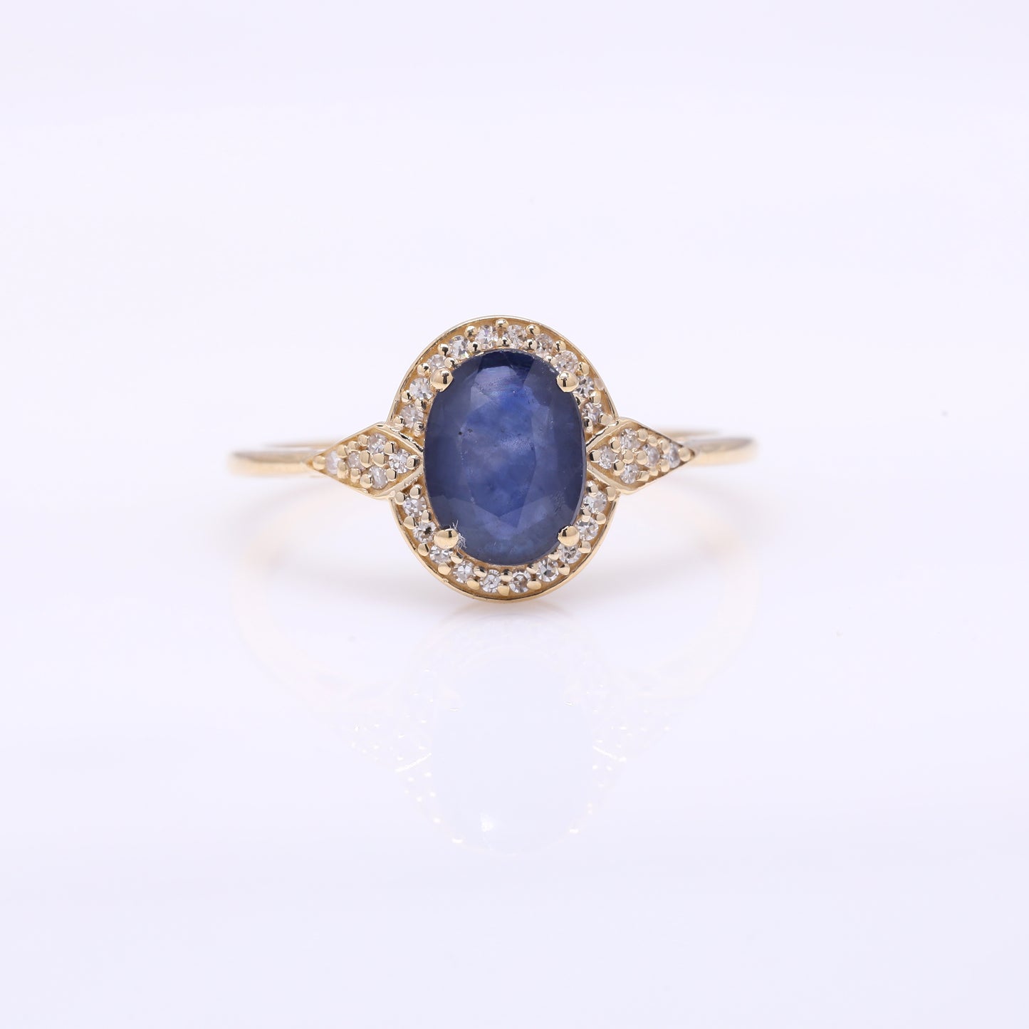 1.75 Ct Oval Mixed Cut Natural Sapphire 14K Gold Ring