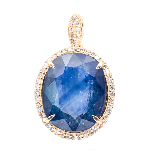 7.39 Ct Oval Mixed Cut Natural Sapphire 14K Gold Pendant