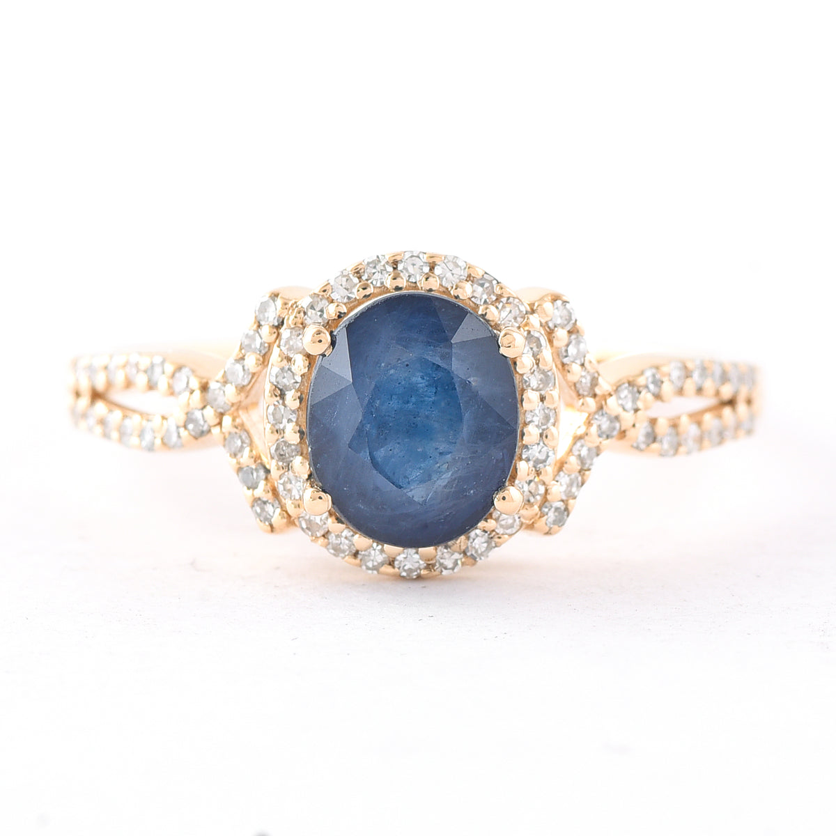 1.75 Ct Oval Mixed Cut Natural Sapphire 14K Gold Ring