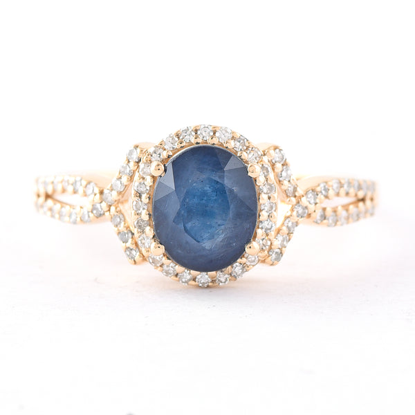 1.75 Ct Oval Mixed Cut Natural Sapphire 14K Gold Ring