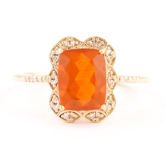 1.60 Ct Rectangular Cushion Mixed Cut Natural Fire Opal 14K Gold Ring