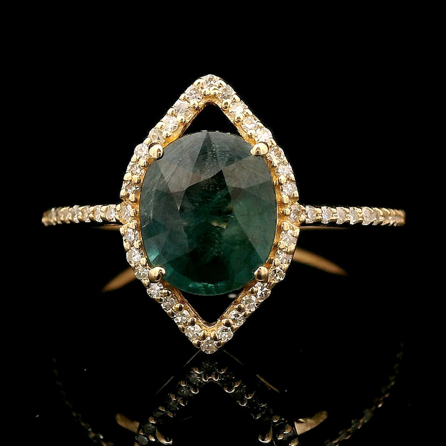 1.80 Ct Oval Mixed Cut Natural Sapphire 14K Gold Ring