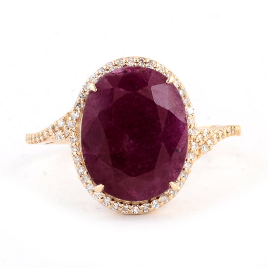 6.76 Ct Oval Mixed Cut Natural Corundum Ruby 14K Gold Ring