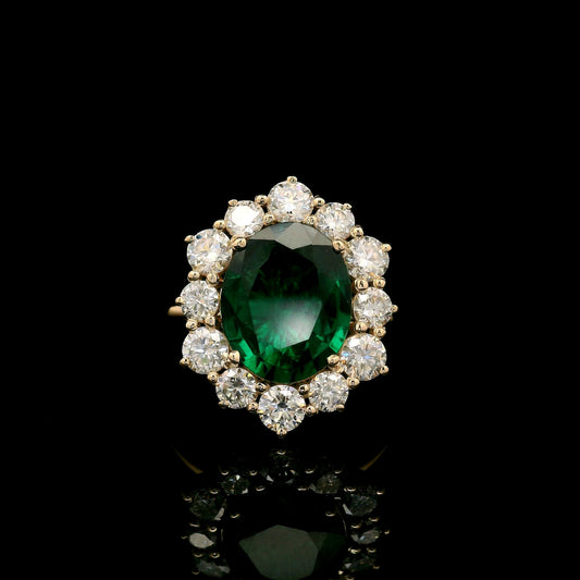 3.85 Ct Oval Mixed Cut Lab Grown Emerald 14K Gold Ring