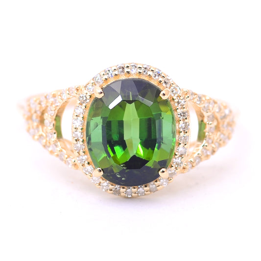 3.01 Ct Oval Mixed Cut Natural Tourmaline 14K Gold Ring