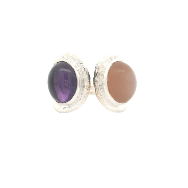 12.70 Ct Amethyst, Moonstone 925 Sterling Silver Ring