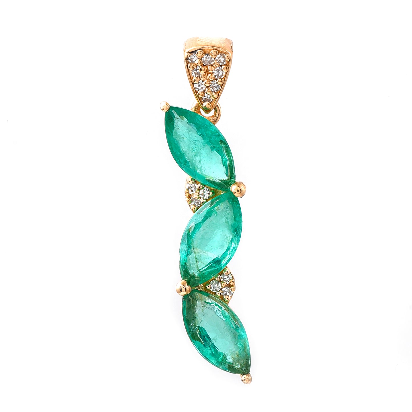 1.57 Ct Marquise Mixed Cut Natural Emerald 14K Gold Pendant