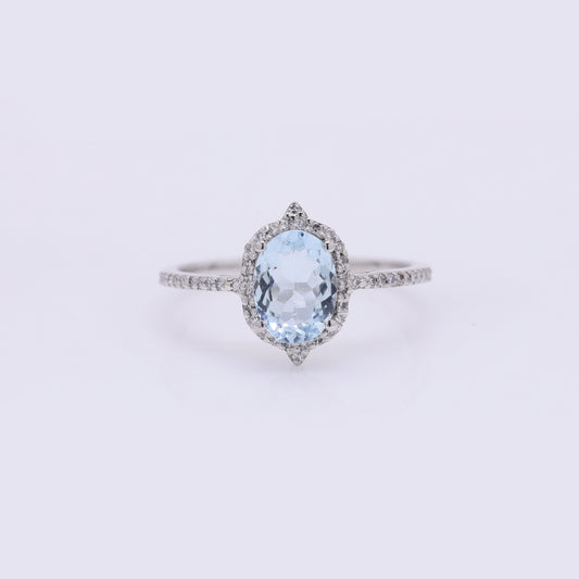 1.18 Ct Oval Mixed Cut Natural Aquamarine 950 Platinum Ring