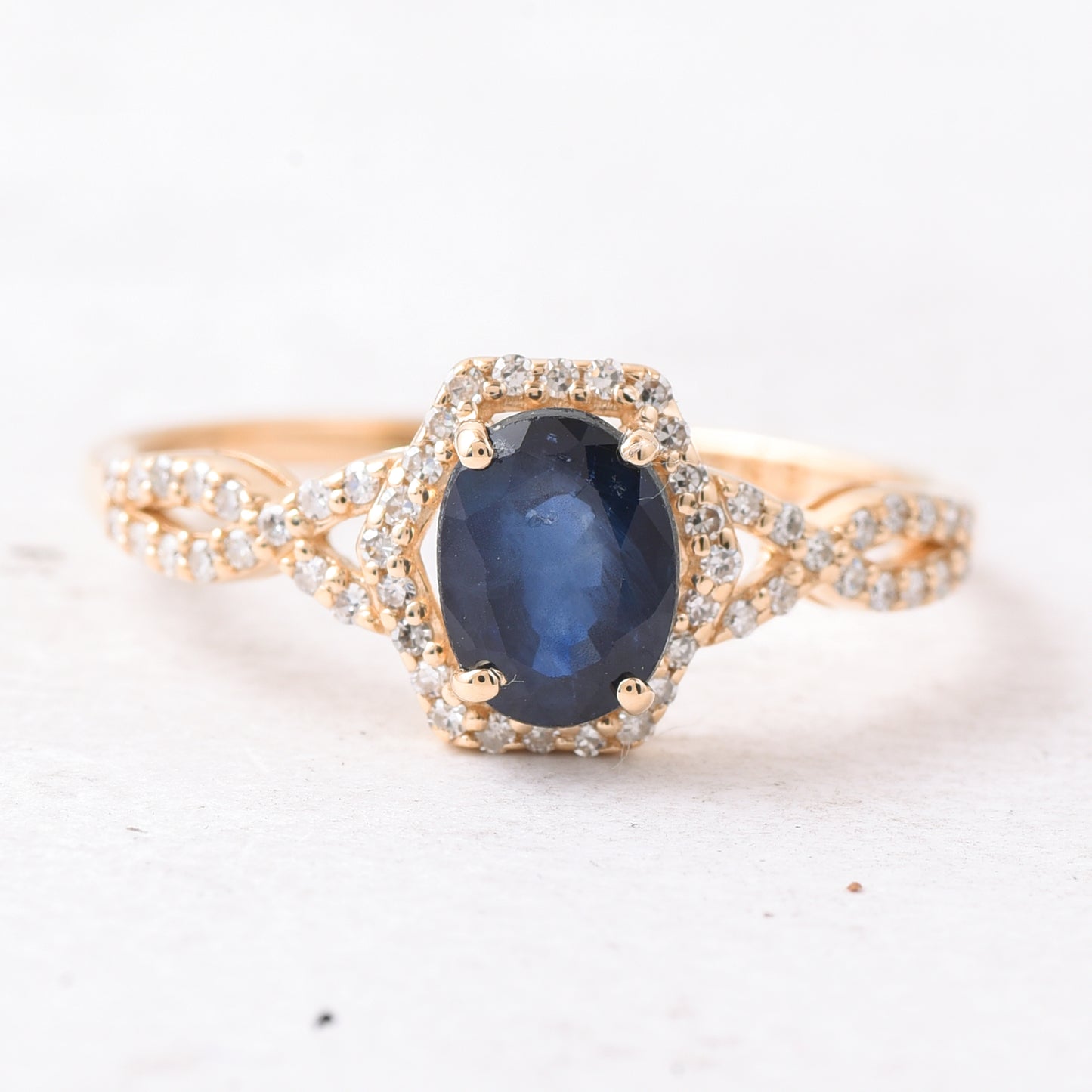 1.29 Ct Oval Mixed Cut Natural Sapphire 14K Gold Ring