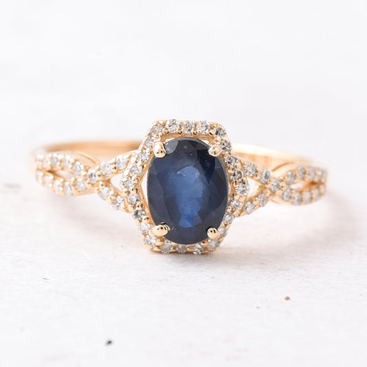 1.29 Ct Oval Mixed Cut Natural Sapphire 14K Gold Ring