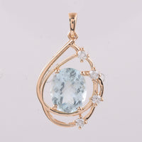 2.64 Ct Oval Rose Cut Natural Aquamarine 14K Gold Pendant