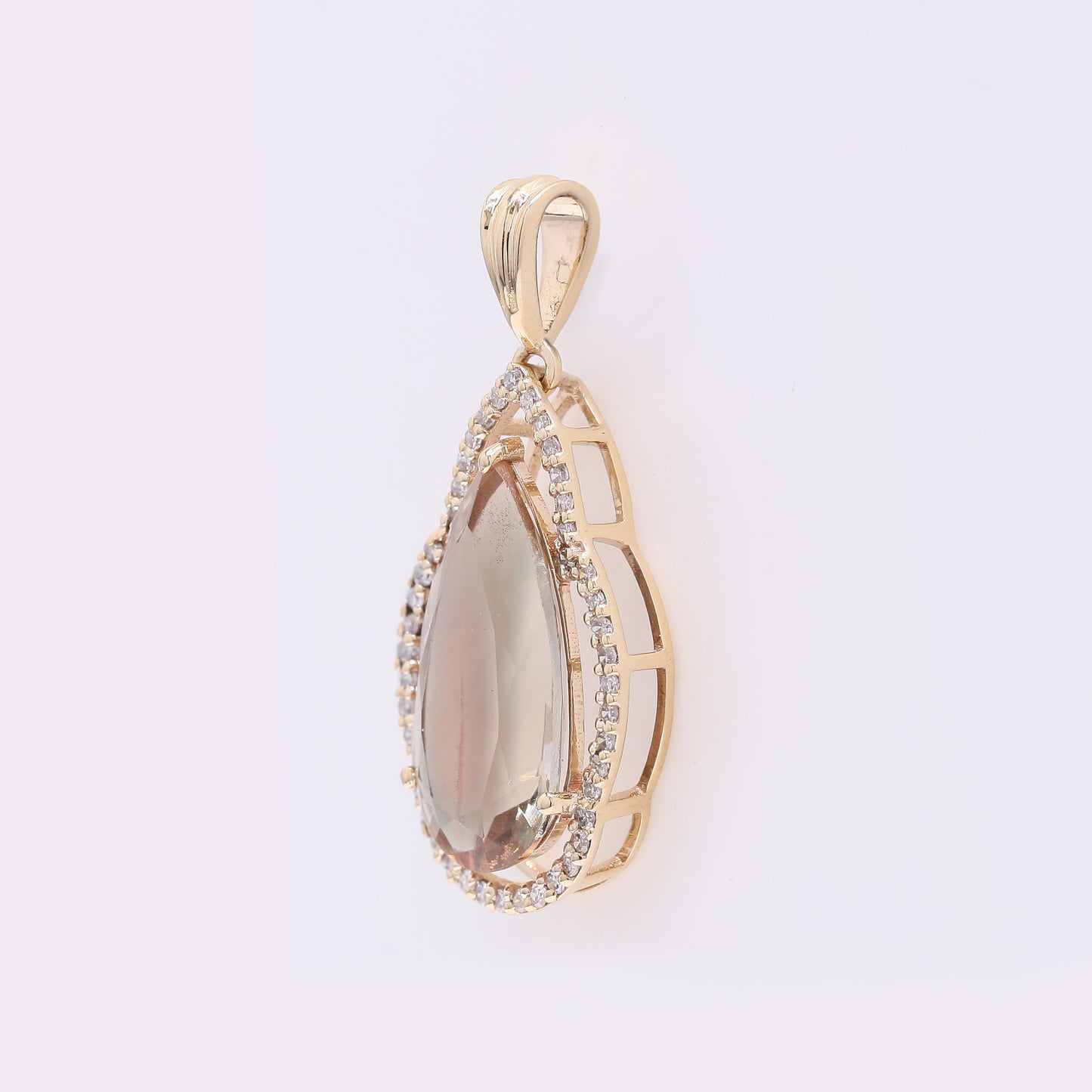 2.96 Ct Pear Mixed Cut Natural Sunstone 14K Gold Pendant