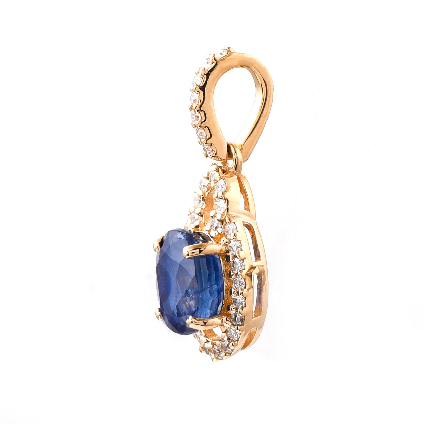 1.18 Ct Oval Mixed Cut Natural Sapphire 14K Gold Pendant