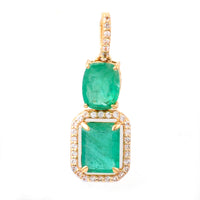 1.93 Ct Octagon Step Cut, Cushion Mixed Cut Natural Emerald 14K Gold Pendant