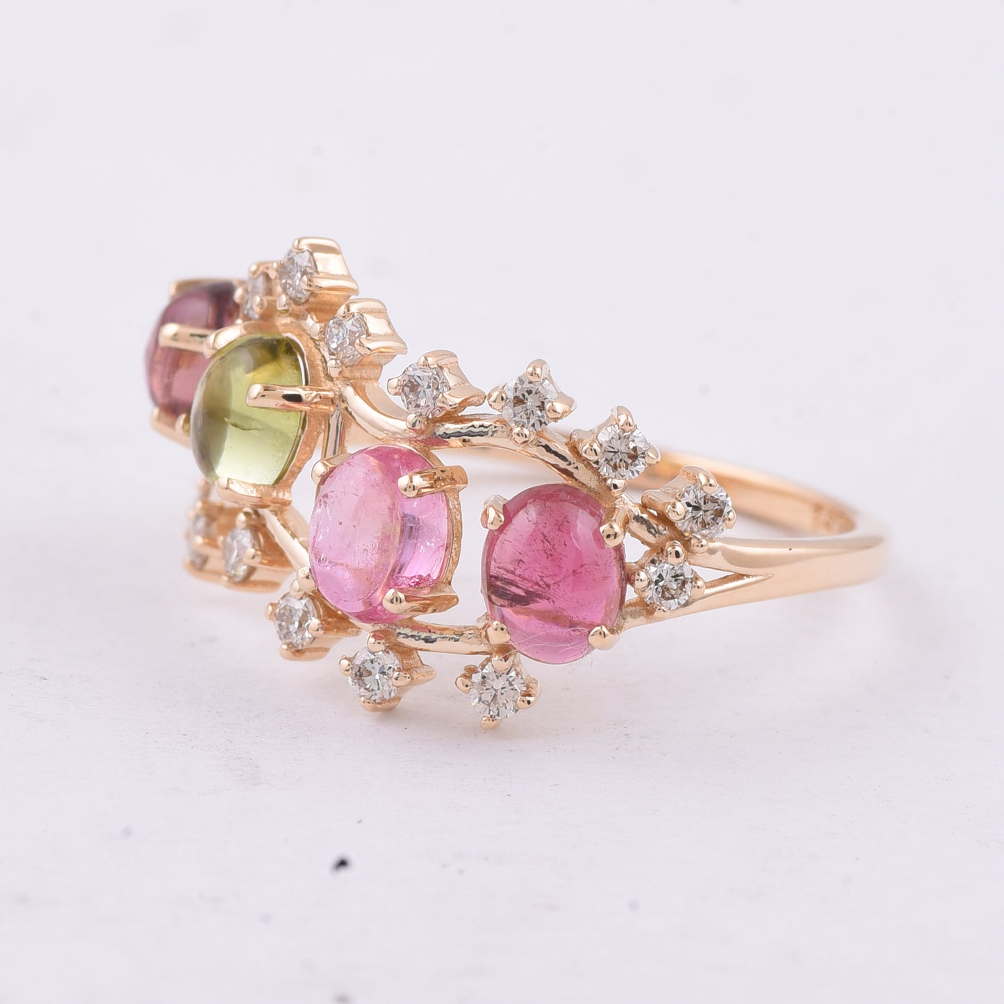 2.05 Ct Oval Cabochon Cut Natural Multi-Coloured Tourmaline 14K Gold Ring