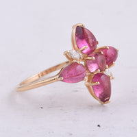 2.88 Ct Round Cabochon Cut, Pear Cabochon Cut Natural Pink Tourmaline 14K Gold Ring