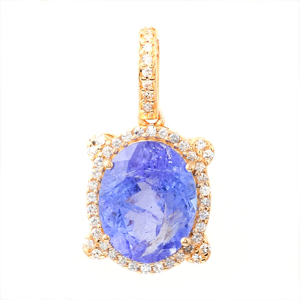 3.29 Ct Oval Mixed Cut Natural Tanzanite 14K Gold Pendant