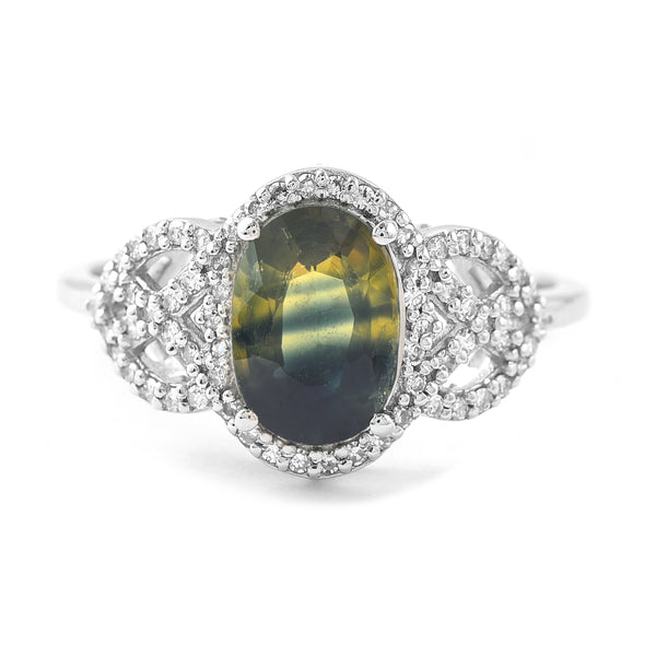 2.28 Ct Oval Mixed Cut Natural Bi-Coloured Sapphire 950 Platinum Ring
