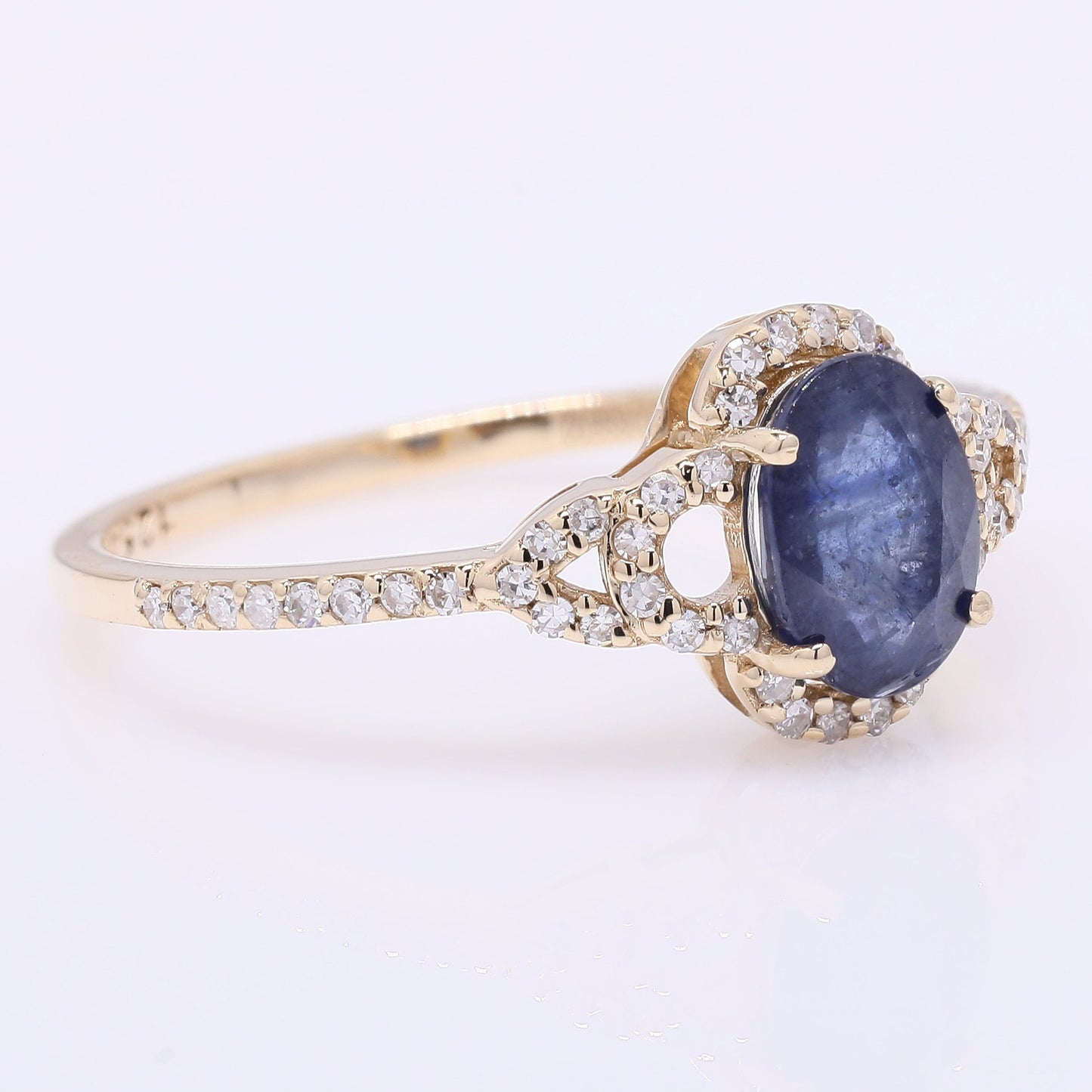 1.30 Ct Oval Mixed Cut Natural Sapphire 14K Gold Ring