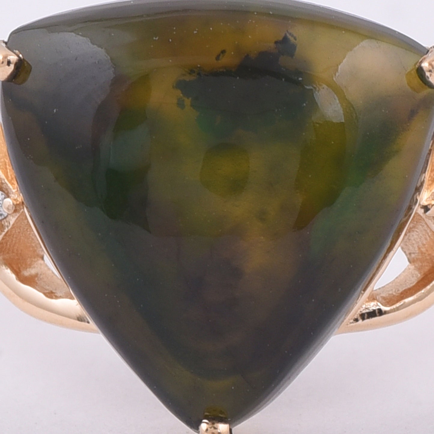3.19 Ct Triangle Cabochon Natural Black Opal 14K Gold Ring