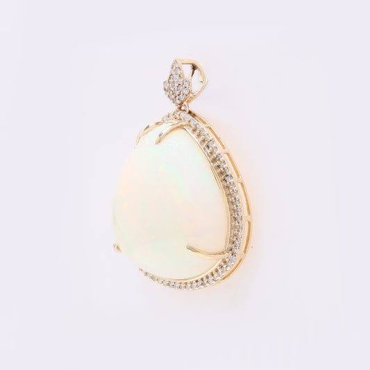 14.99 Ct Pear Cabochon Natural Opal 14K Gold Pendant