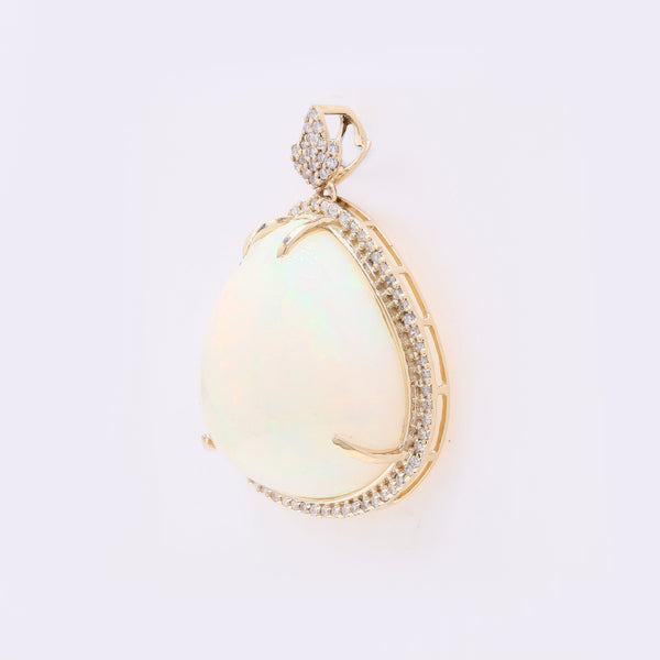14.99 Ct Pear Cabochon Natural Opal 14K Gold Pendant