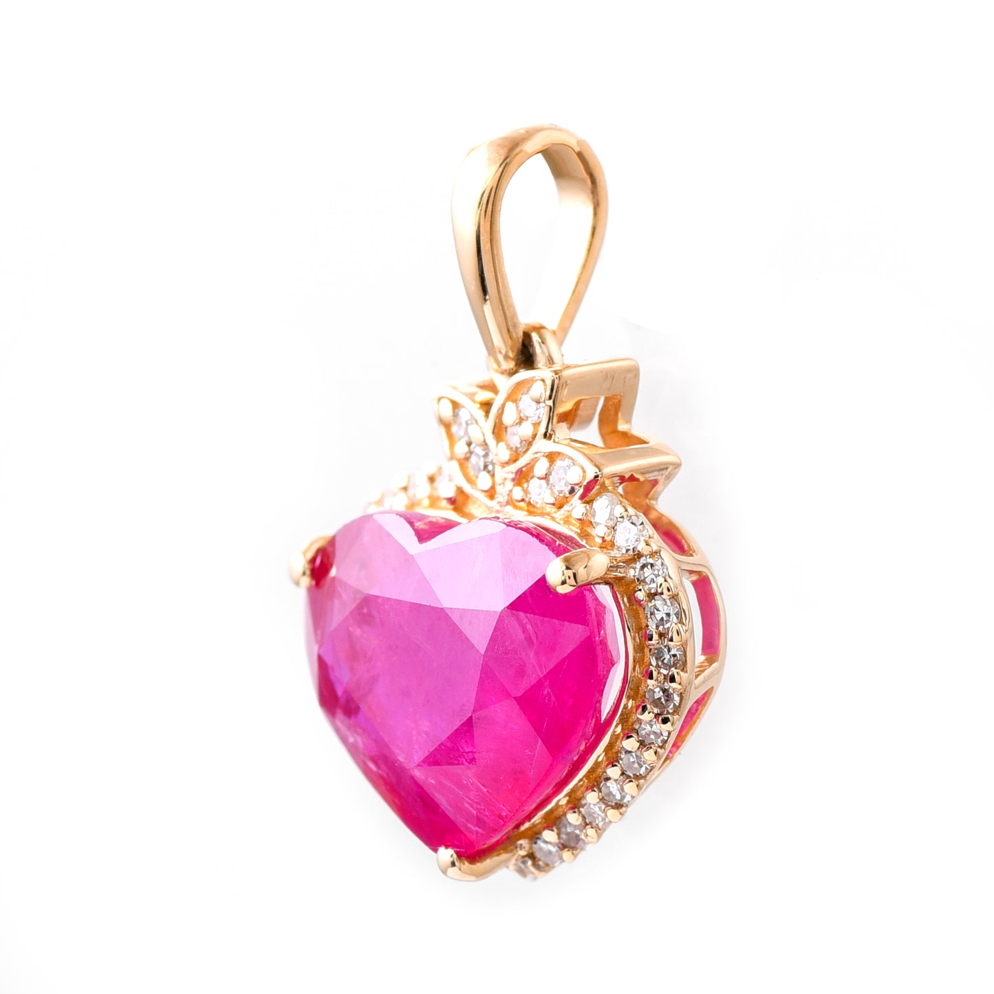 3.93 Ct Heart Mixed Cut Natural Ruby 14K Gold Pendant