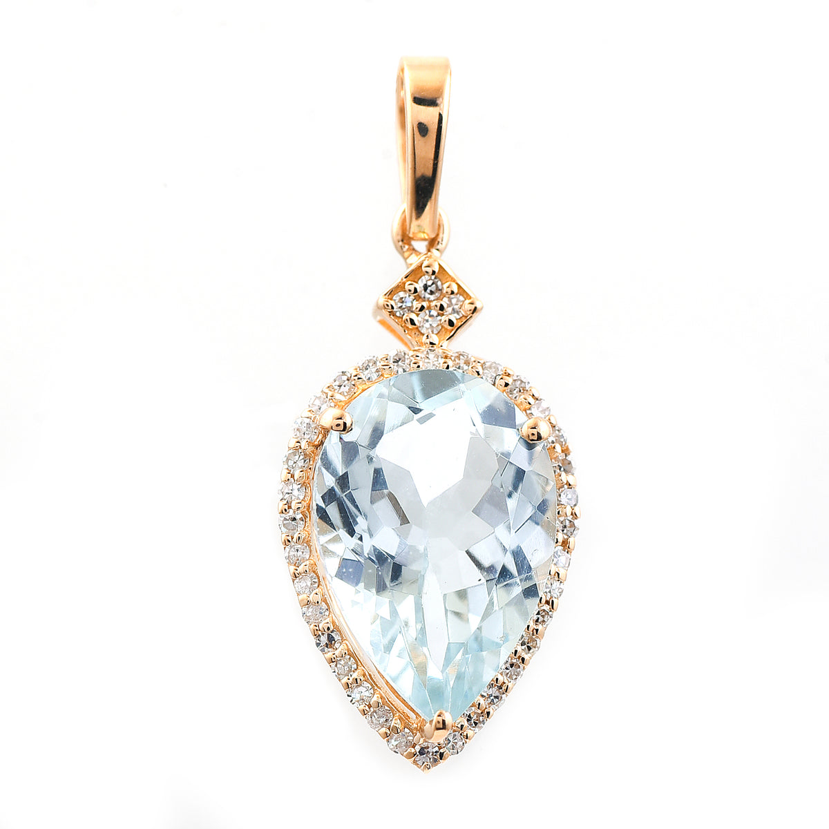 2.78 Ct Pear Mixed Cut Natural Aquamarine 14K Gold Pendant
