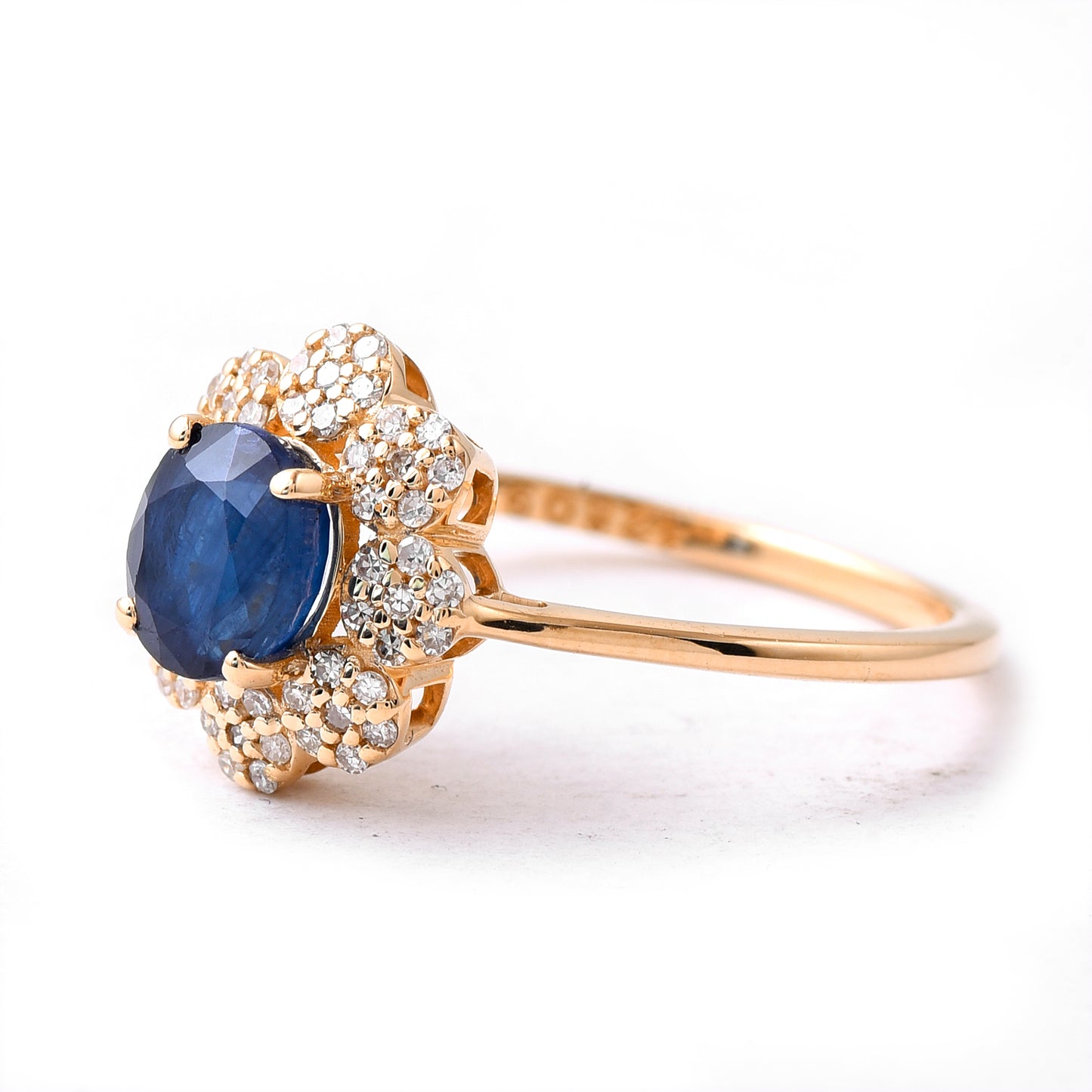 1.46 Ct Oval Mixed Cut Natural Sapphire 14K Gold Ring